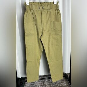 Elodie Olive Green High Waist Utility Pants 100% Cotton Size S NWT